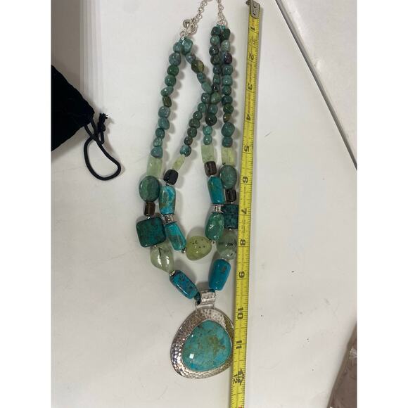 Barse Sterling Large Turquoise Pendant with Beaded Necklace- 18" - Picture 8 of 8